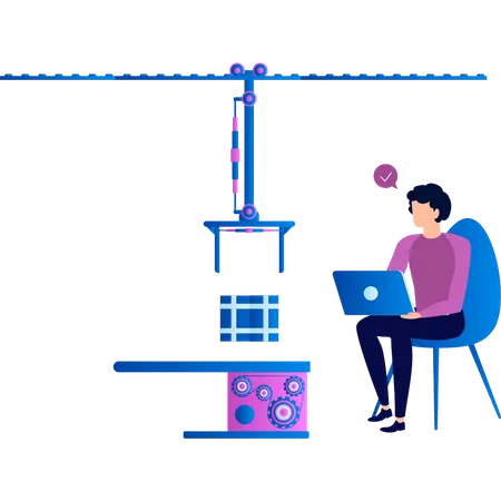 Le garçon travaille sur un ordinateur portable  Illustration