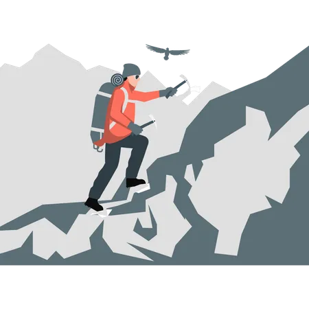 Un garçon traverse également un sentier de montagne difficile  Illustration