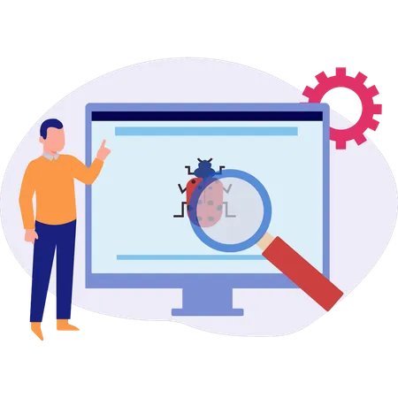 Un garçon découvre un virus sur son système  Illustration