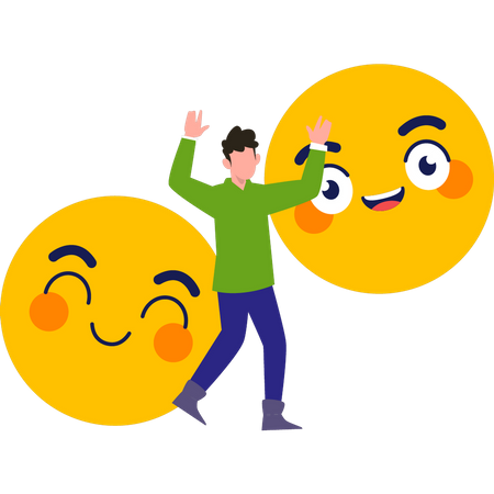 Garçon utilisant des emojis heureux  Illustration