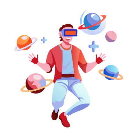 Garçon utilisant des lunettes de réalité virtuelle  Illustration