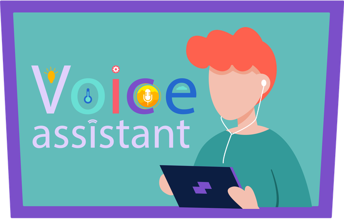 Garçon utilisant un assistant vocal  Illustration