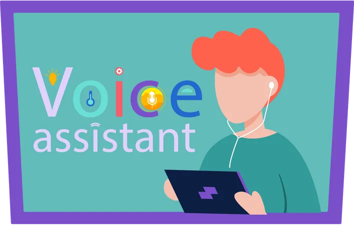 Garçon utilisant un assistant vocal  Illustration