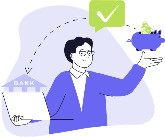 Garçon utilisant un service bancaire en ligne  Illustration