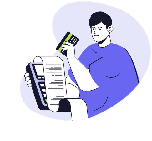 Garçon utilisant un terminal de paiement par carte  Illustration