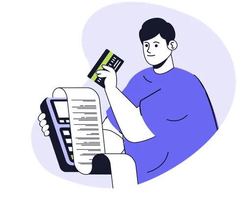 Garçon utilisant un terminal de paiement par carte  Illustration