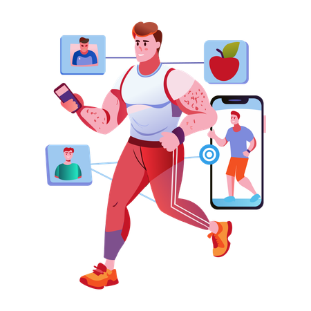 Garçon utilisant une application de fitness en ligne  Illustration