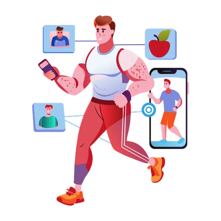 Garçon utilisant une application de fitness en ligne  Illustration