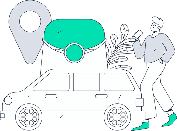 Garçon utilisant une application de réservation de taxi  Illustration