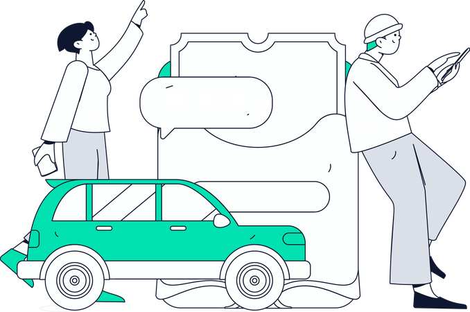 Garçon utilisant une application de réservation de taxi  Illustration