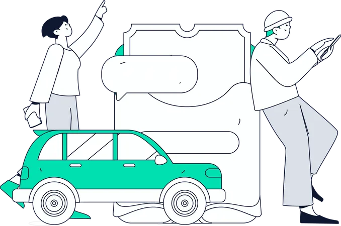 Garçon utilisant une application de réservation de taxi  Illustration