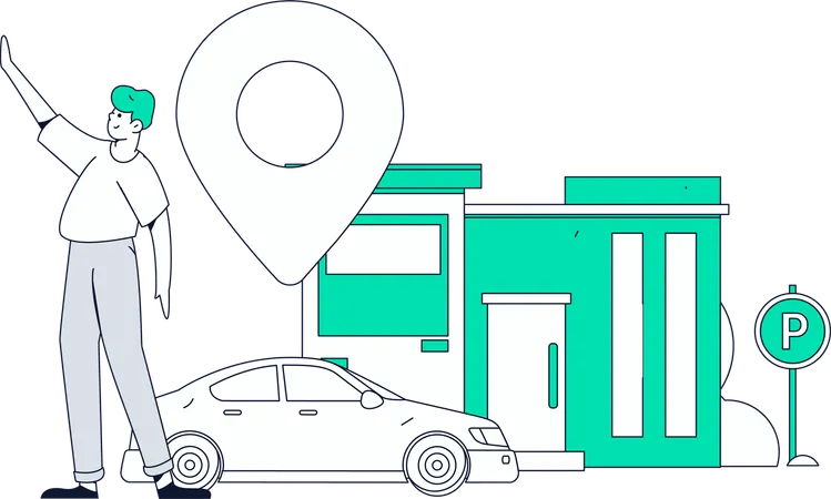 Garçon utilisant une application de réservation de taxi  Illustration