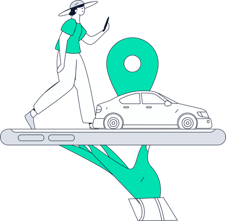 Garçon utilisant une application de réservation de taxi  Illustration