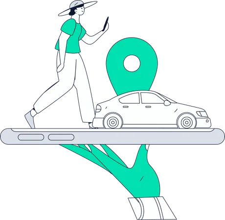 Garçon utilisant une application de réservation de taxi  Illustration