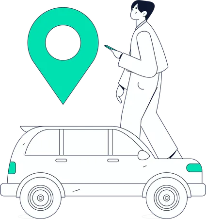 Garçon utilisant une application de réservation de taxi  Illustration