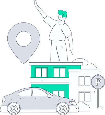 Garçon utilisant une application de réservation de taxi  Illustration