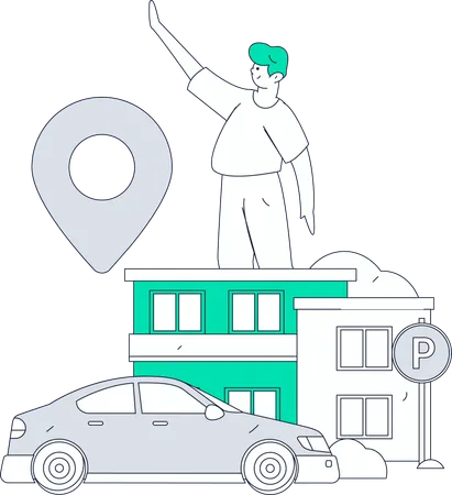 Garçon utilisant une application de réservation de taxi  Illustration