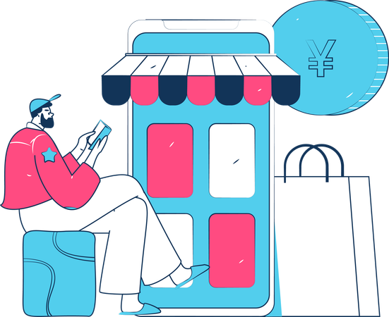 Garçon utilisant une application de shopping  Illustration