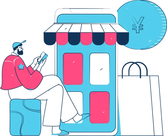 Garçon utilisant une application de shopping  Illustration