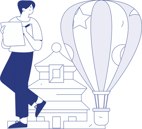 Garçon va au lieu de voyage  Illustration