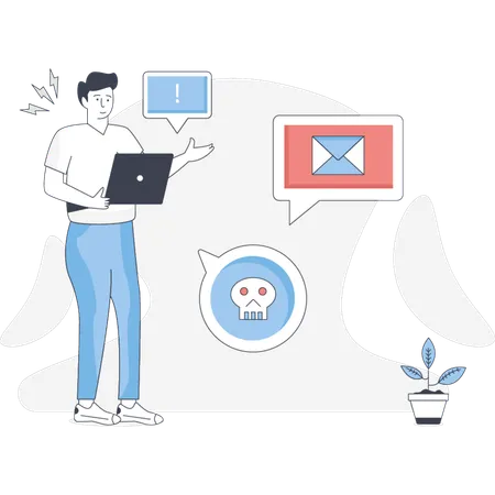 Garçon vérifiant le contenu du spam  Illustration