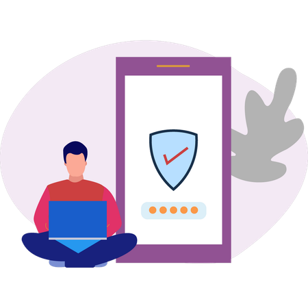Garçon vérifiant le code PIN de sécurité  Illustration
