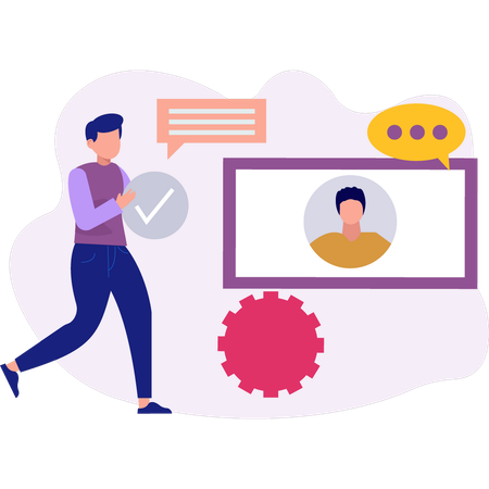 Garçon vérifiant le profil utilisateur  Illustration