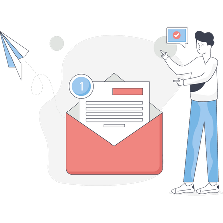 Garçon vérifiant la notification par e-mail  Illustration