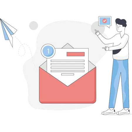 Garçon vérifiant la notification par e-mail  Illustration