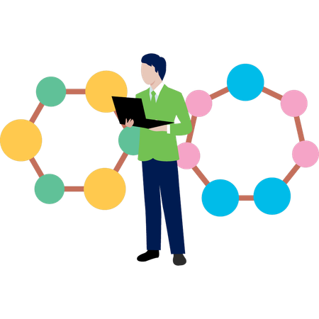 Garçon vérifiant la structure des molécules  Illustration