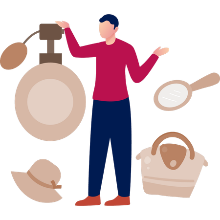 Un garçon vérifie l'odeur du parfum  Illustration