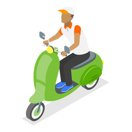 Garçon voyageant sur un scooter électrique  Illustration