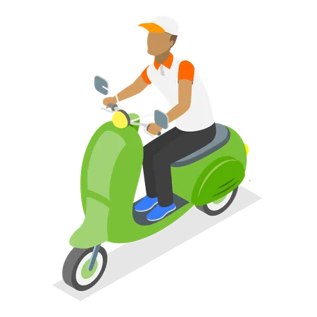 Garçon voyageant sur un scooter électrique  Illustration