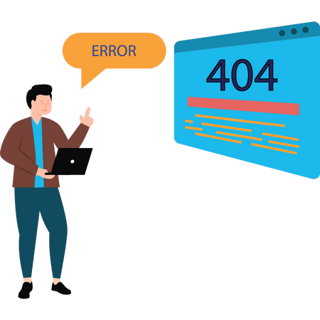 Un garçon voit une erreur 404 sur une page Web  Illustration