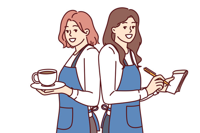 Garçonete está servindo café aos clientes  Ilustração