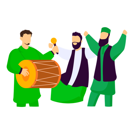 Des garçons dansant sur le rythme du dhol célébrant Azaadi  Illustration