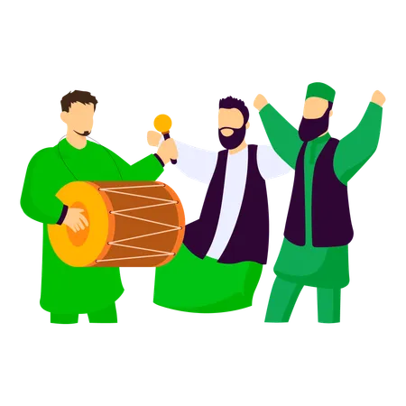 Des garçons dansant sur le rythme du dhol célébrant Azaadi  Illustration