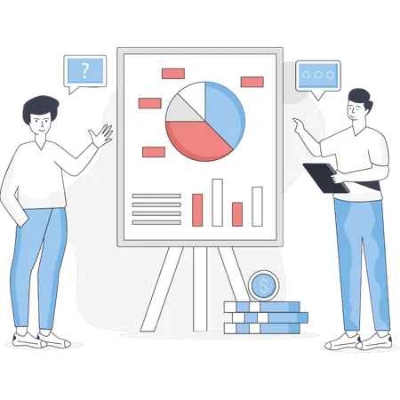 Des garçons discutent de statistiques commerciales  Illustration