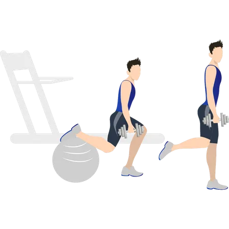 Garçons exerçant avec du matériel de gym  Illustration