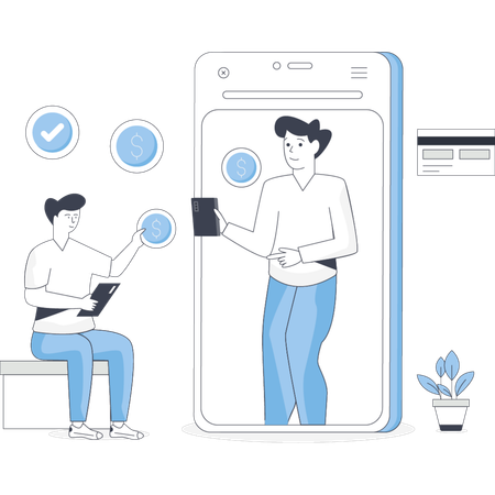 Des garçons effectuent des paiements mobiles  Illustration