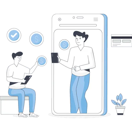 Des garçons effectuent des paiements mobiles  Illustration