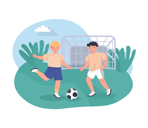 Garçons jouant au football  Illustration