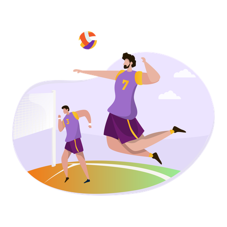 Garçons jouant au volley-ball  Illustration