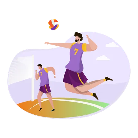 Garçons jouant au volley-ball  Illustration