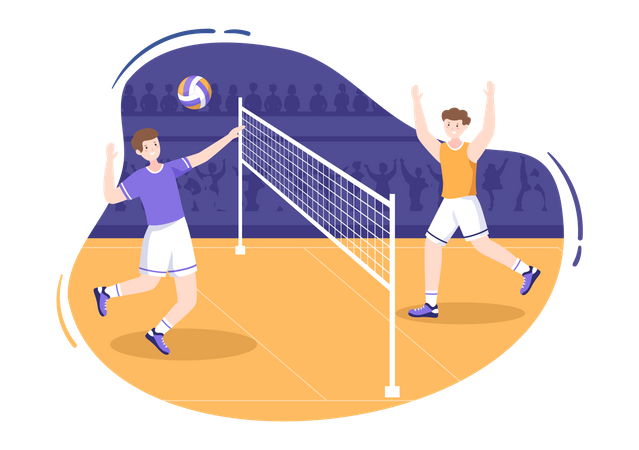 Garçons jouant au volley-ball  Illustration