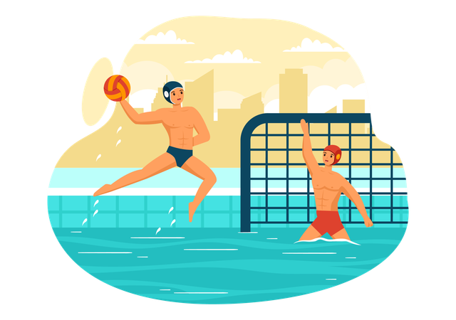 Garçons jouant au water-polo  Illustration