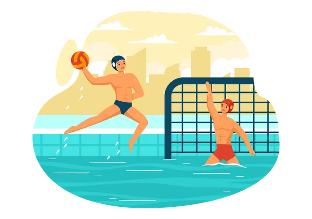 Garçons jouant au water-polo  Illustration