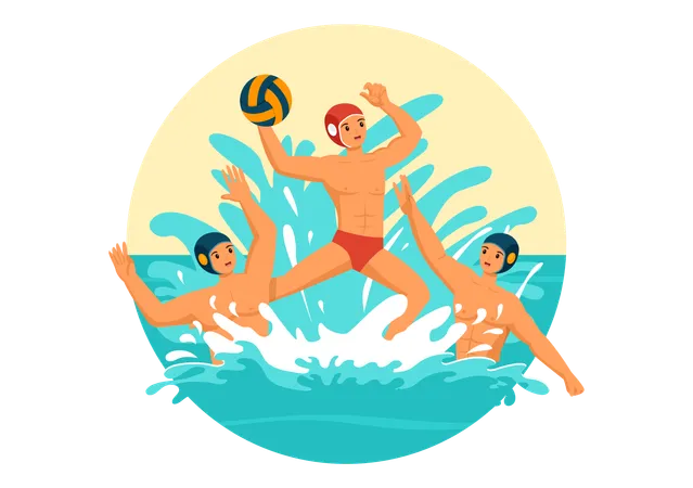 Garçons jouant au volley-ball dans la piscine  Illustration