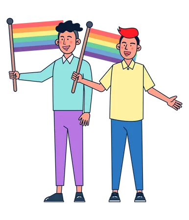 Garçons tenant des drapeaux LGBT  Illustration