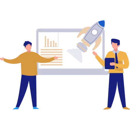 Garçons travaillant sur l’analyse du démarrage d’une entreprise en ligne  Illustration